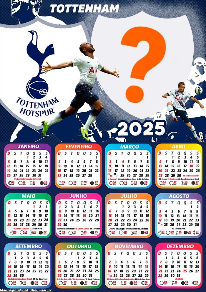 Calendário 2025 Tottenham Foto Montagem Grátis