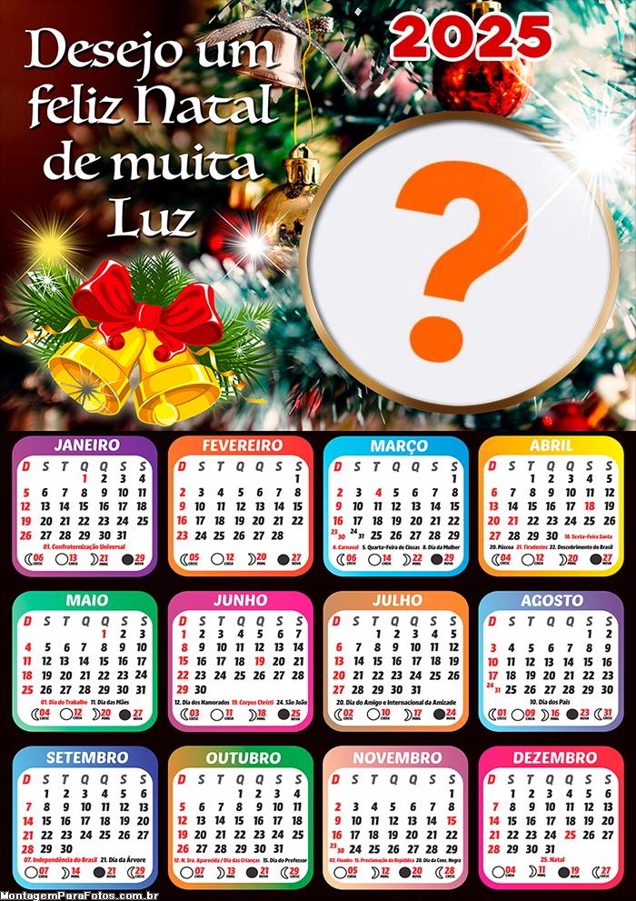 Calendário 2025 Desejo um Natal de Luz Montagem Grátis Online