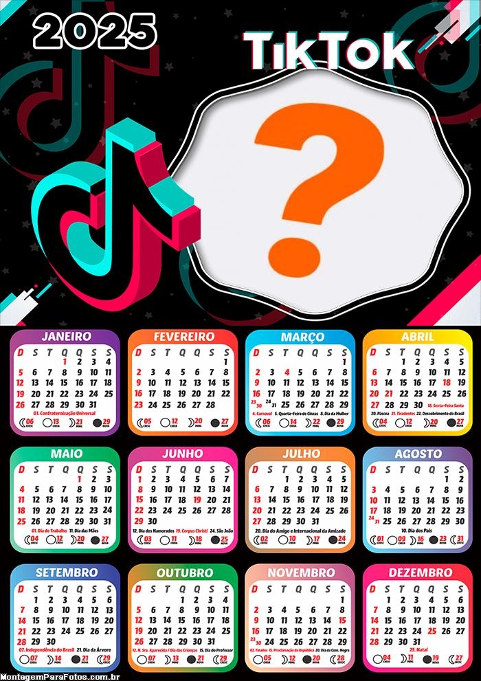 Calendário 2025 Tema Tik Tok Moldura Online