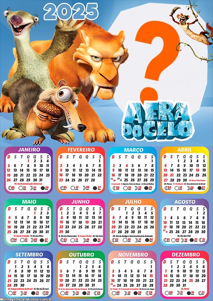 Calendário 2025 A Era do Gelo Montagem de Foto