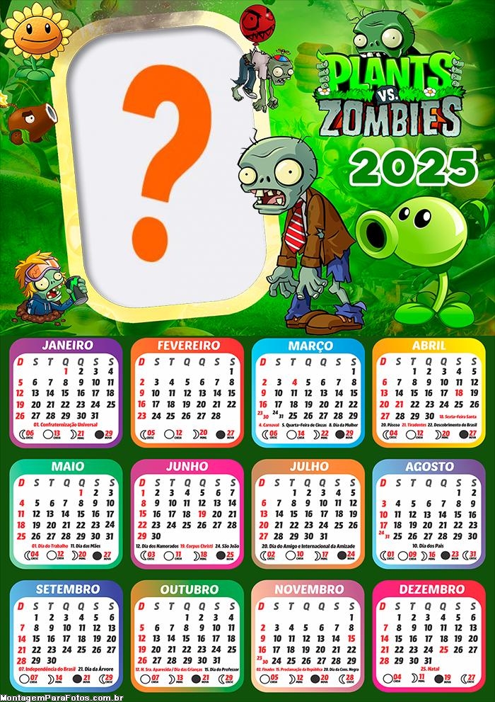 Calendário 2025 Plants Vs Zombies Montagem Grátis Online