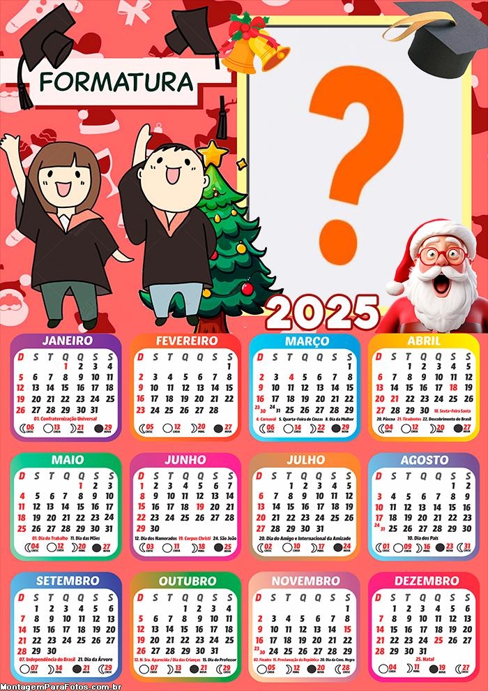 Calendário 2025 Natal Papai Noel Formatura Tema Online