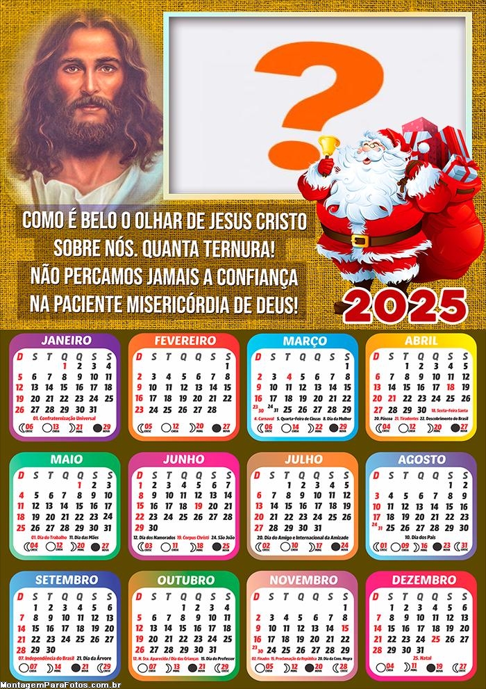 Calendário 2025 Papai Noel Adorando Jesus Montagem Online