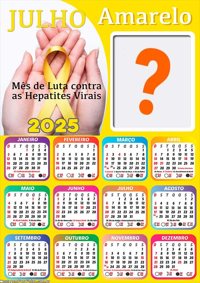 Foto Calendário 2025 Campanha Julho Amarelo Moldura