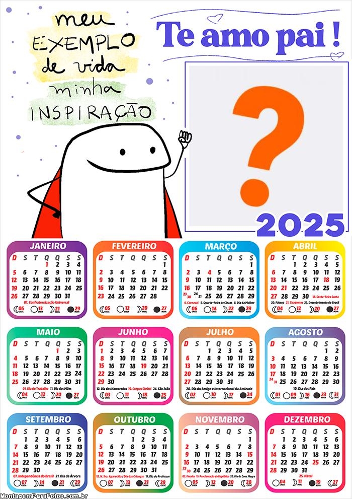 Calendário 2025 Te Amo Pai Bentô Moldura Online