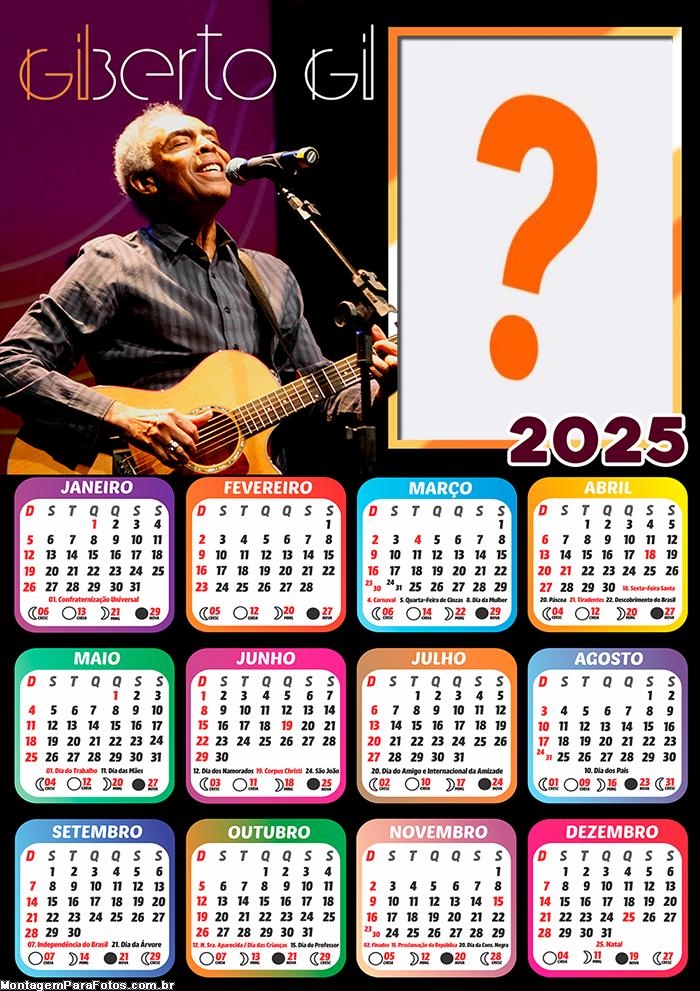 Calendário 2025 Gilberto Gil Colagem Online Grátis