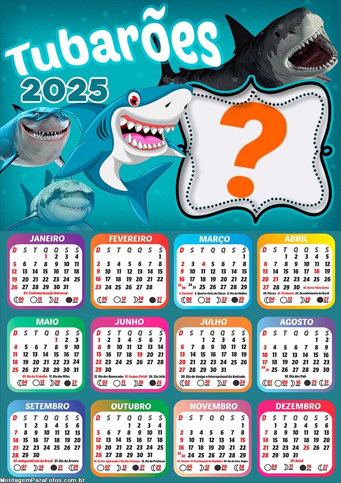 Calendário 2025 Tubarões Foto Montagem Grátis