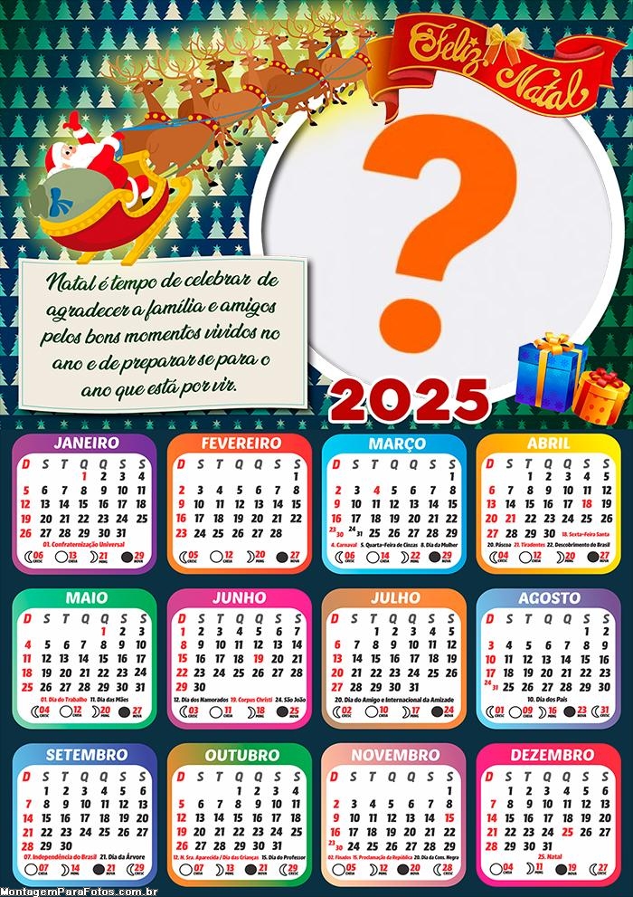 Calendário 2025 Frase de Agradecimento a Família e Amigos Colagem de Foto