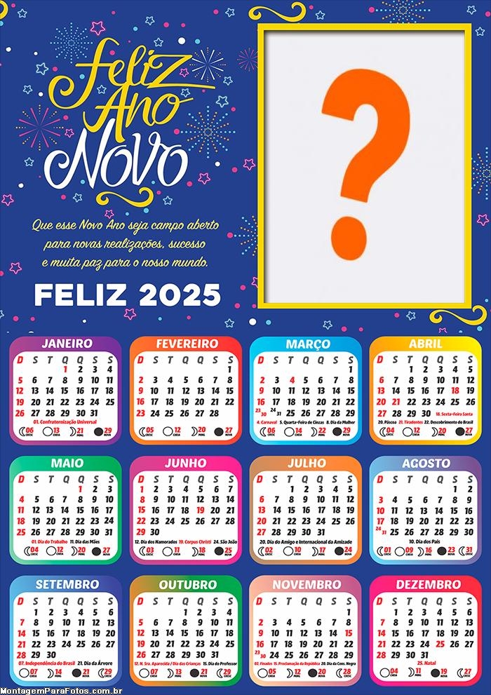 Calendário 2025 Feliz Ano Novo Novas Realizações Colagem de Foto