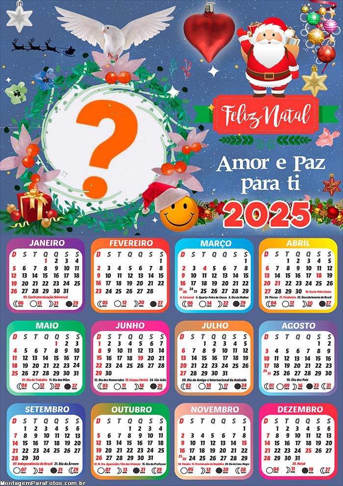 Calendário 2025 Amor e Paz para Você Colagem Online Grátis