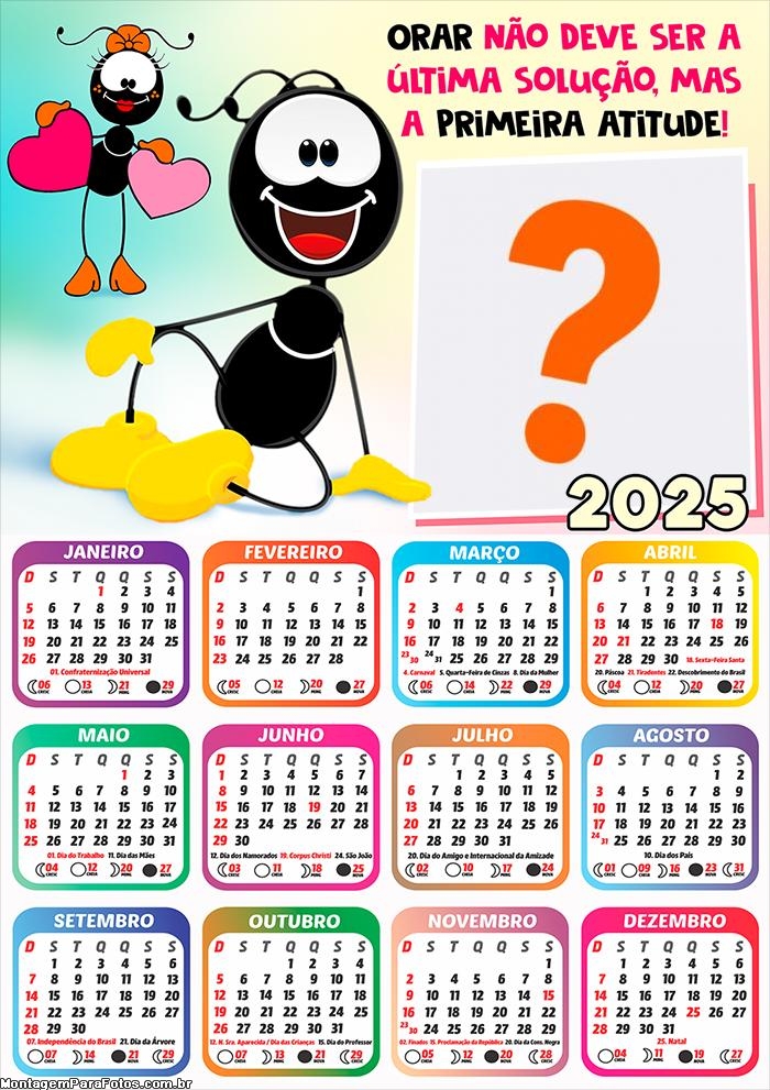 Calendário 2025 Smilinguido Mensagem Foto Montagem Grátis