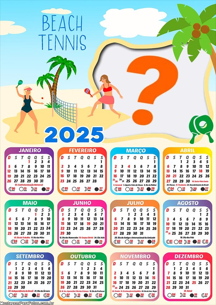 Calendário 2025 Beach Tennis Foto Montagem Grátis