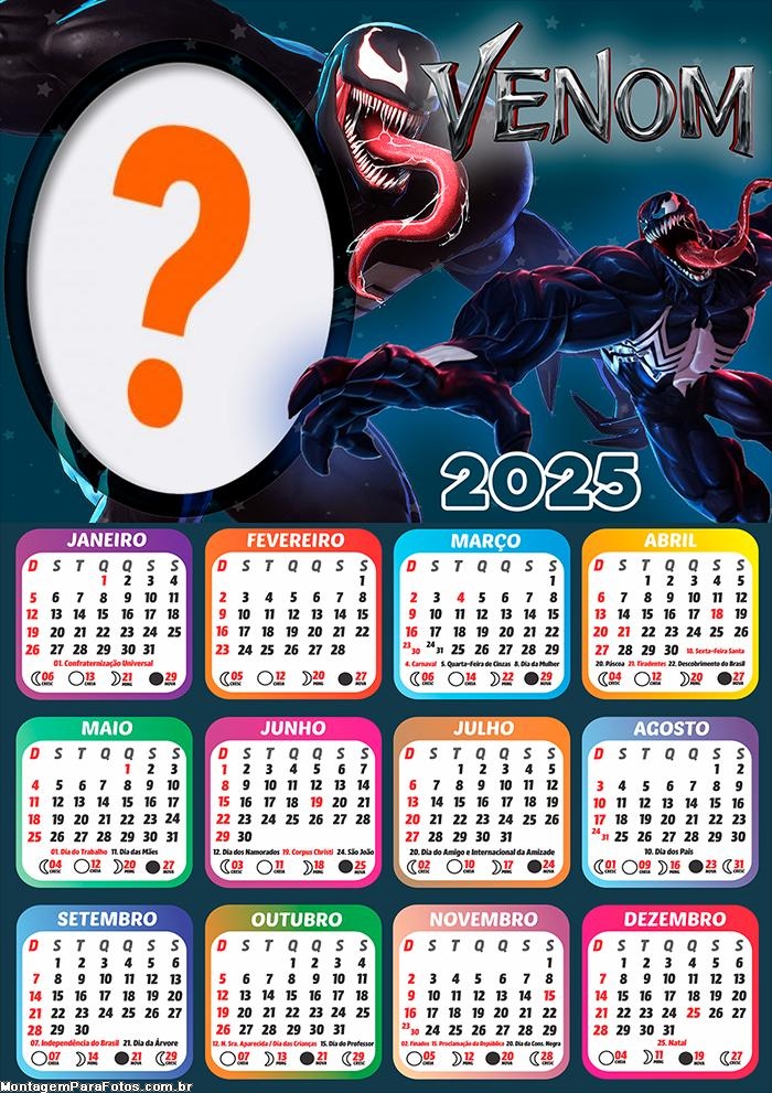 Calendário 2025 Venom Montagem Grátis Online