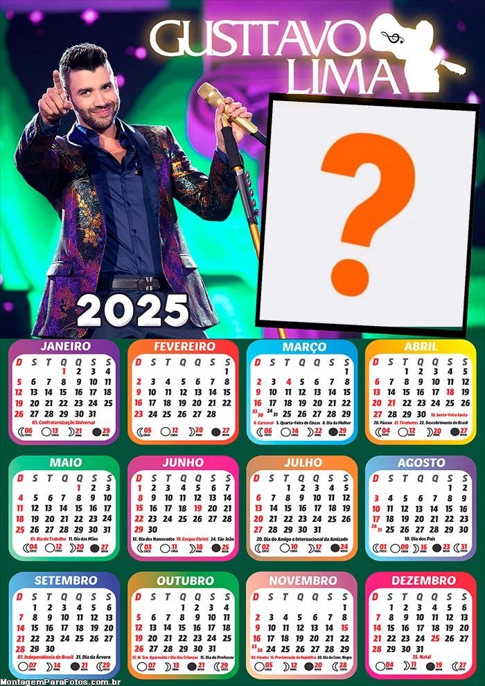 Calendário 2025 Gusttavo Lima Embaixador Montagem Online Grátis