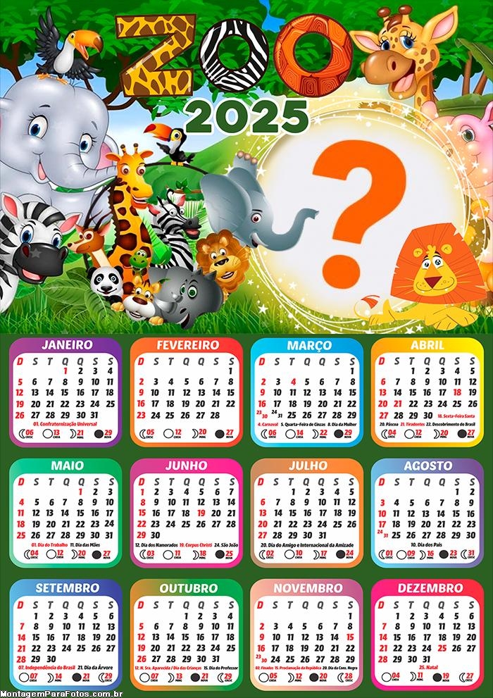 Calendário 2025 Zoológico Infantil Montagem Online