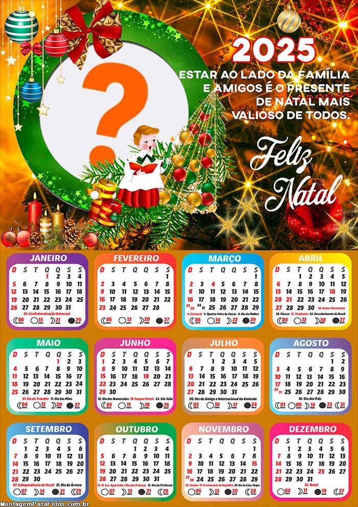 Calendário 2025 Feliz Natal ao Lado da Família Fazer Montagem Online