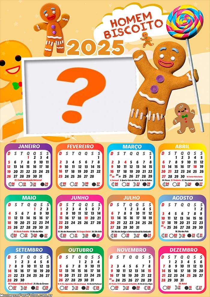 Calendário 2025 Biscoitinho do Shrek Foto Montagem Grátis