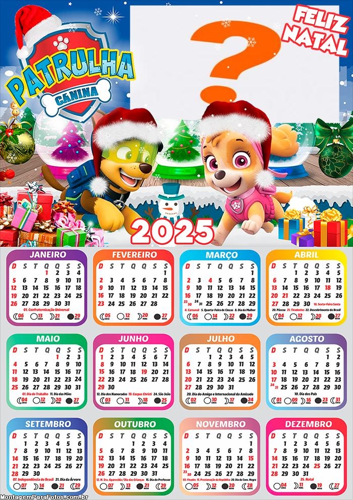 Calendário 2025 Feliz Natal Patrulha Canina Foto Montagem Online