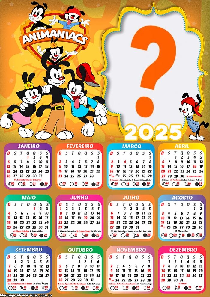 Calendário 2025 Animaniacs Colagem Online Grátis