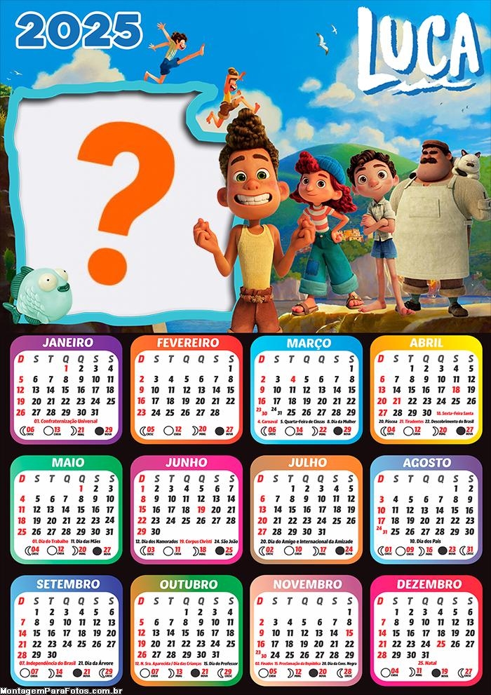 Calendário 2025 Luca Personagens Moldura Online