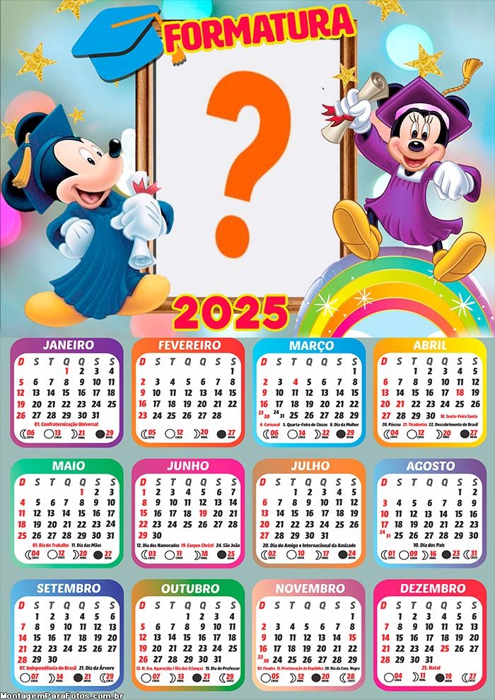 Calendário 2025 Mickey e Minnie Formatura Escolar Infantil