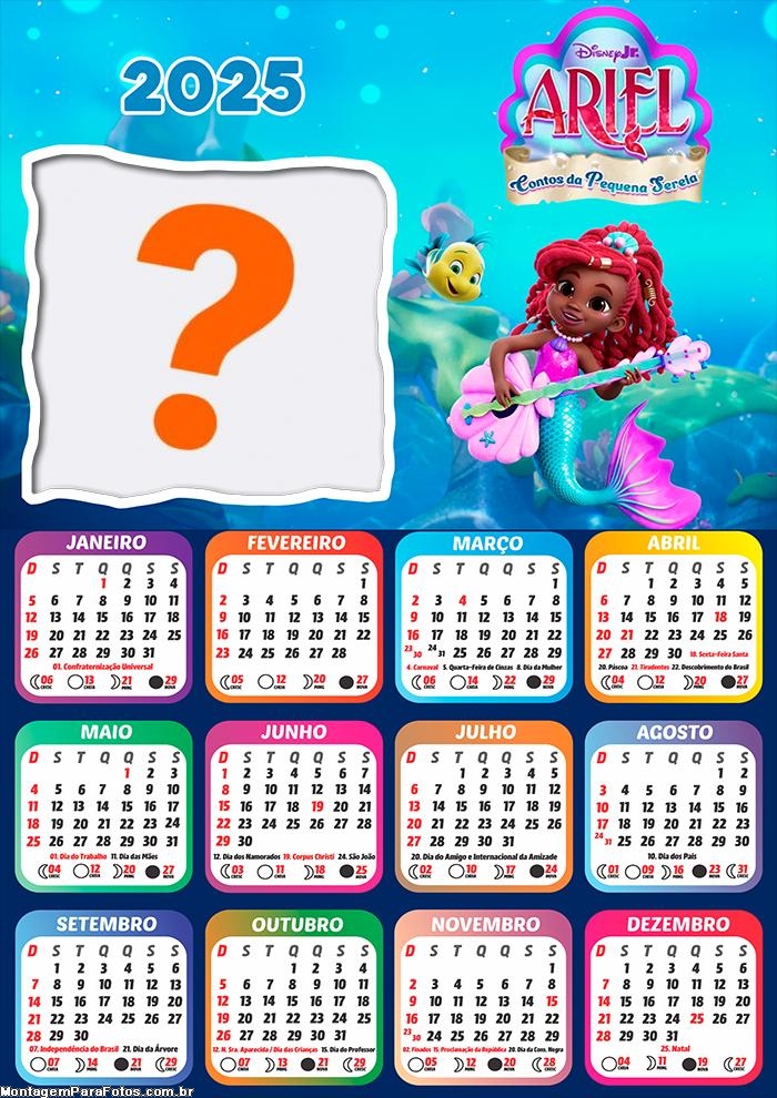 Colagem de Foto Calendário 2025 Ariel Contos de Pequena Sereia