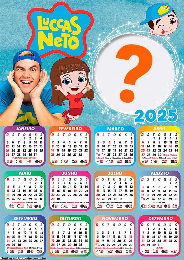 Calendário 2025 Gi e Luccas Neto Colagem Online Grátis