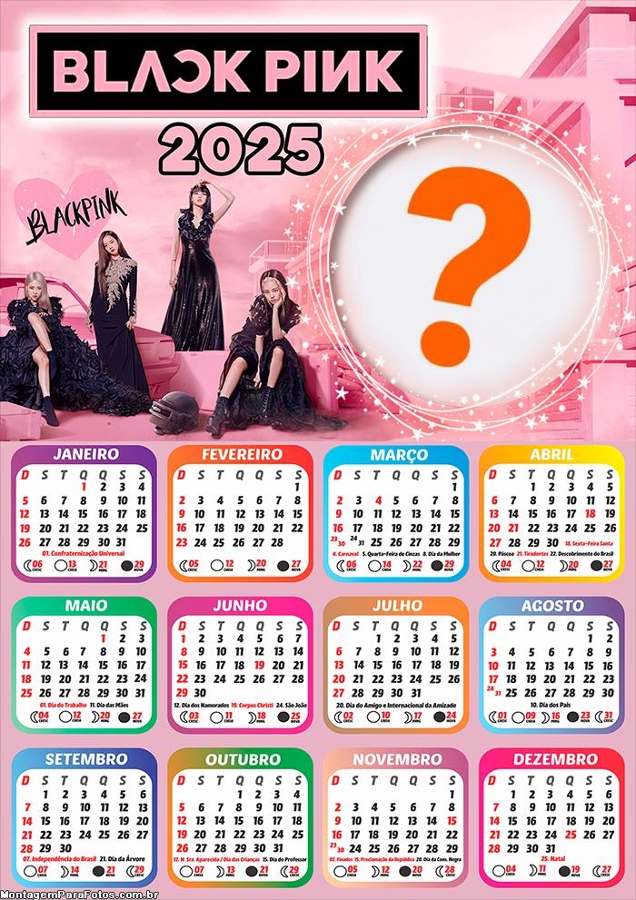 Calendário 2025 Black Pink Foto Montagem Grátis