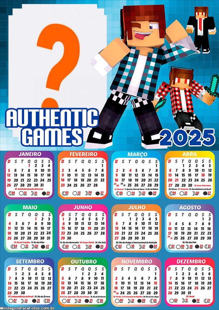 Calendário 2025 Authentic Games Fazer Montagem Online