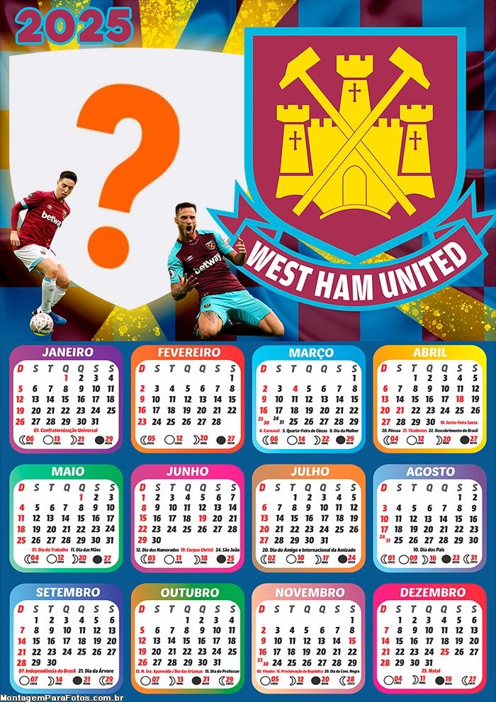 Calendário 2025 West Ham United Football Club Montagem Online