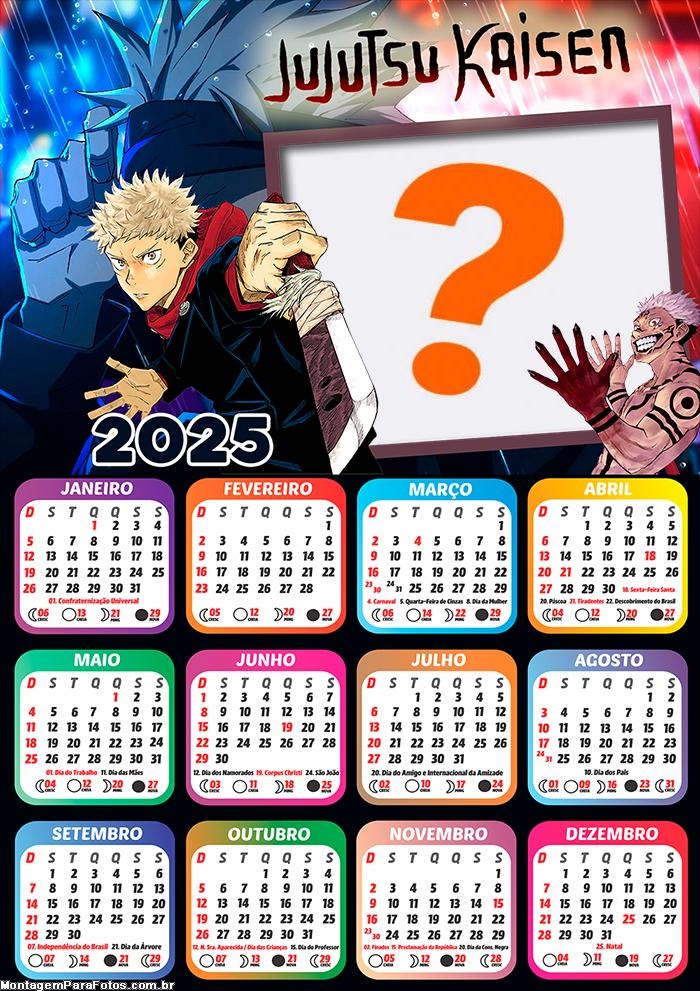 Calendário 2025 Jujutsu Kaisen Foto Montagem Online