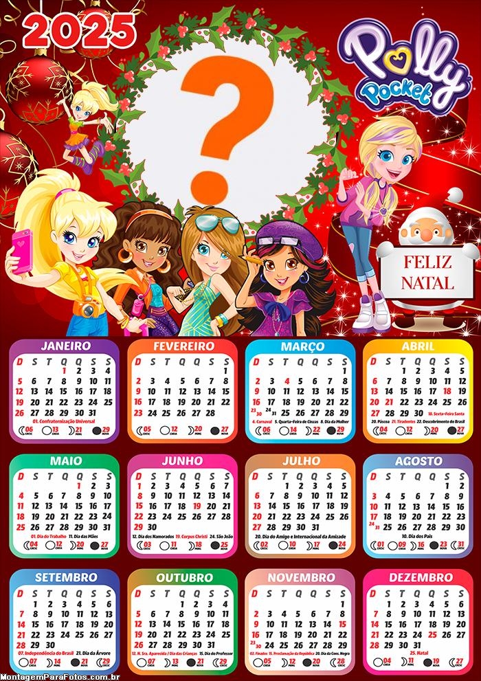 Calendário 2025 Feliz Natal Polly Pocket Foto Montagem Online