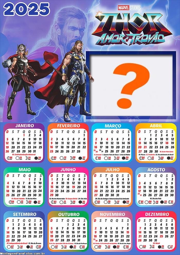 Calendário 2025 Thor Amor e Trovão Moldura Online