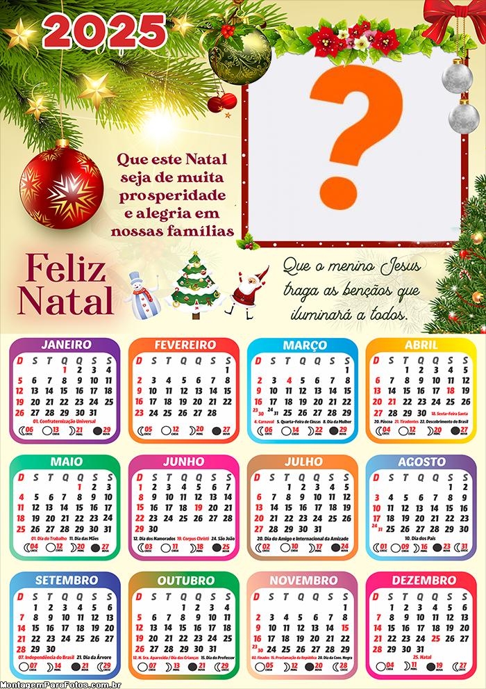 Calendário 2025 Que este Natal seja de muita prosperidade Colagem de Foto