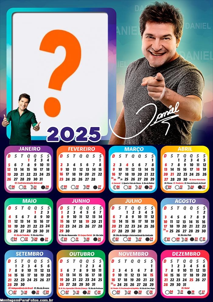 Calendário 2025 Daniel Cantor Montagem Grátis Online