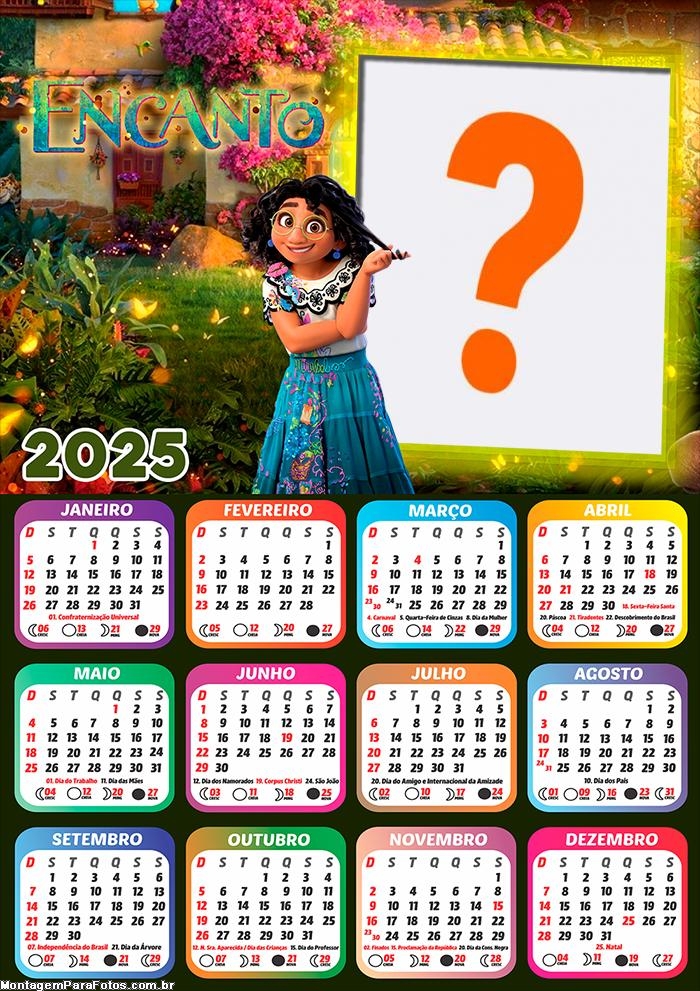 Calendário 2025 Encanto Montagem de Foto