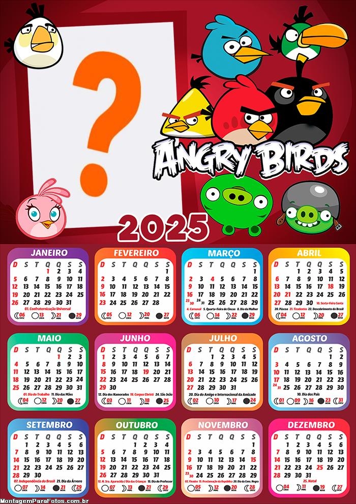 Calendário 2025 Angry Birds Colagem Online Grátis