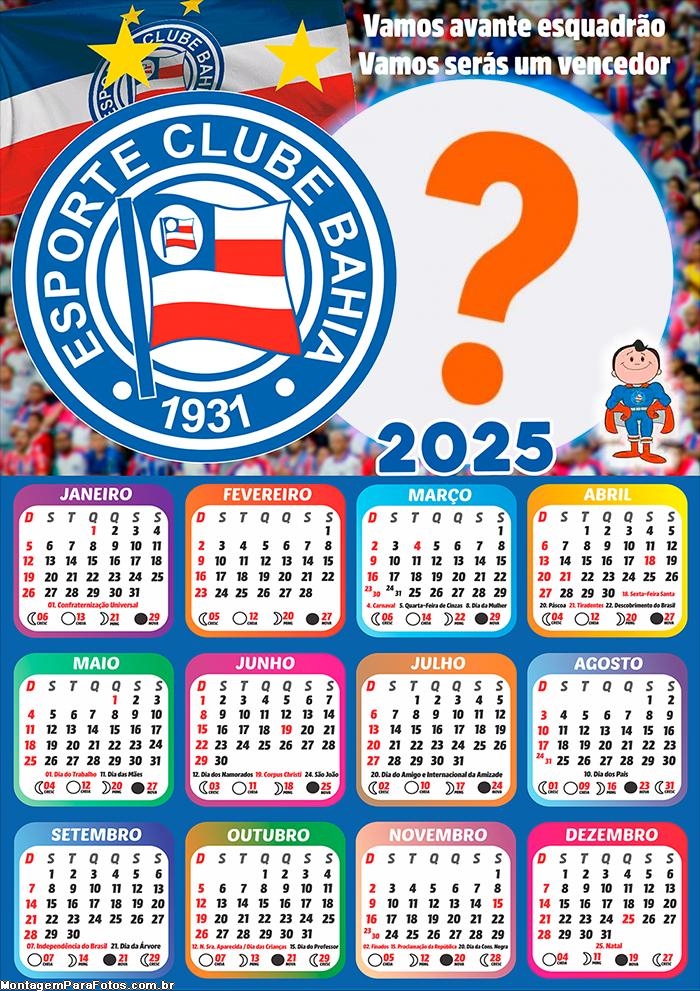 Calendário 2025 Bahia Time de Futebol Fazer Online