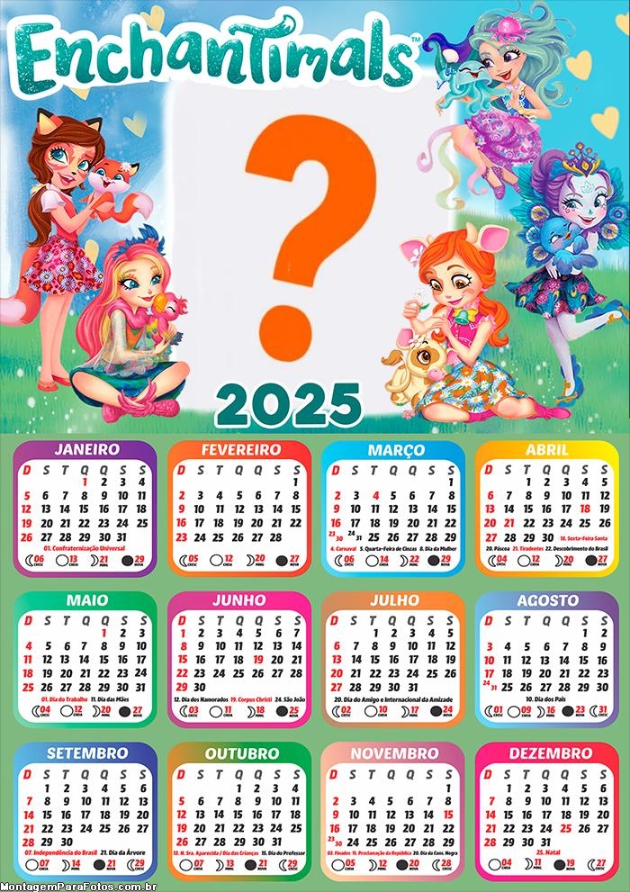 Calendário 2025 Enchantimals Montagem de Foto