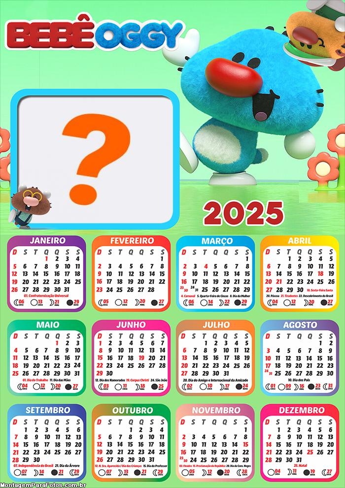 Calendário 2025 Bebê Oggy Foto Montagem Grátis