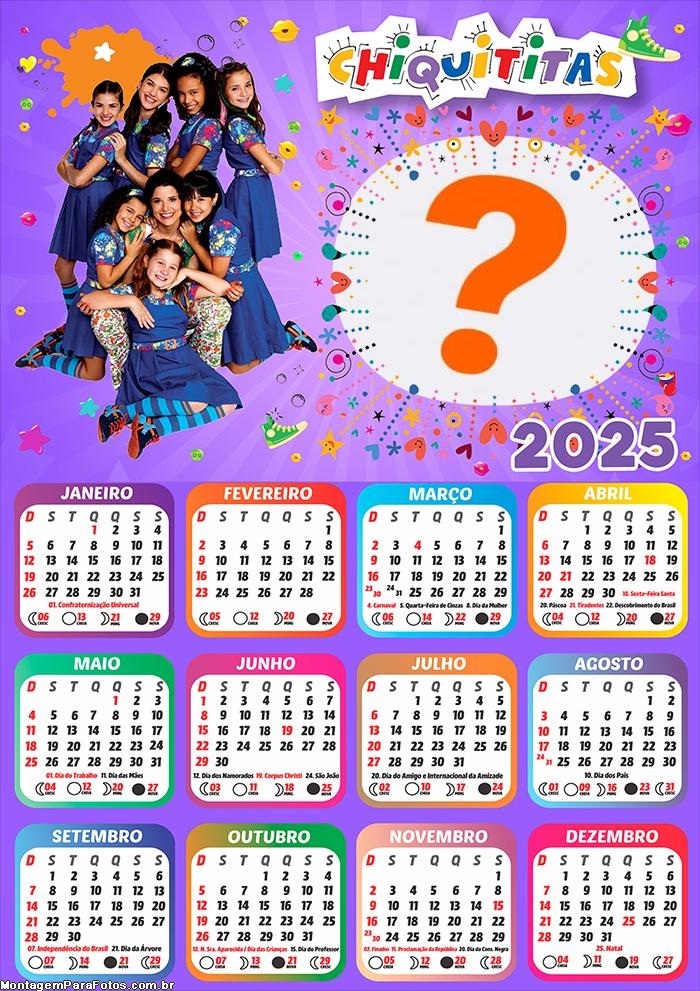 Calendário 2025 Chiquititas para Meninas Moldura Online