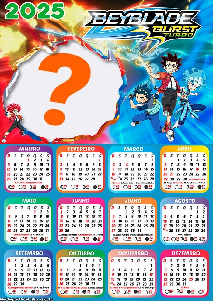 Calendário 2025 Beyblade Burst Turbo Foto Montagem Grátis