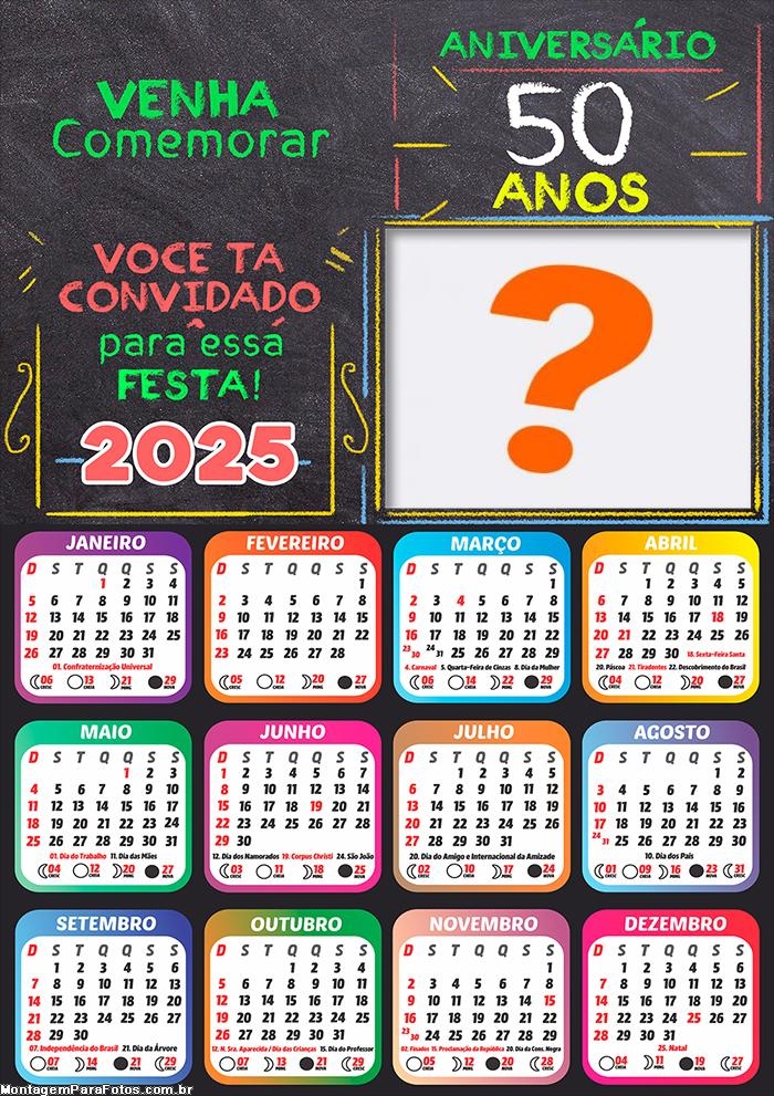 Calendário 2025 Aniversário de 50 Anos Colagem Online Grátis