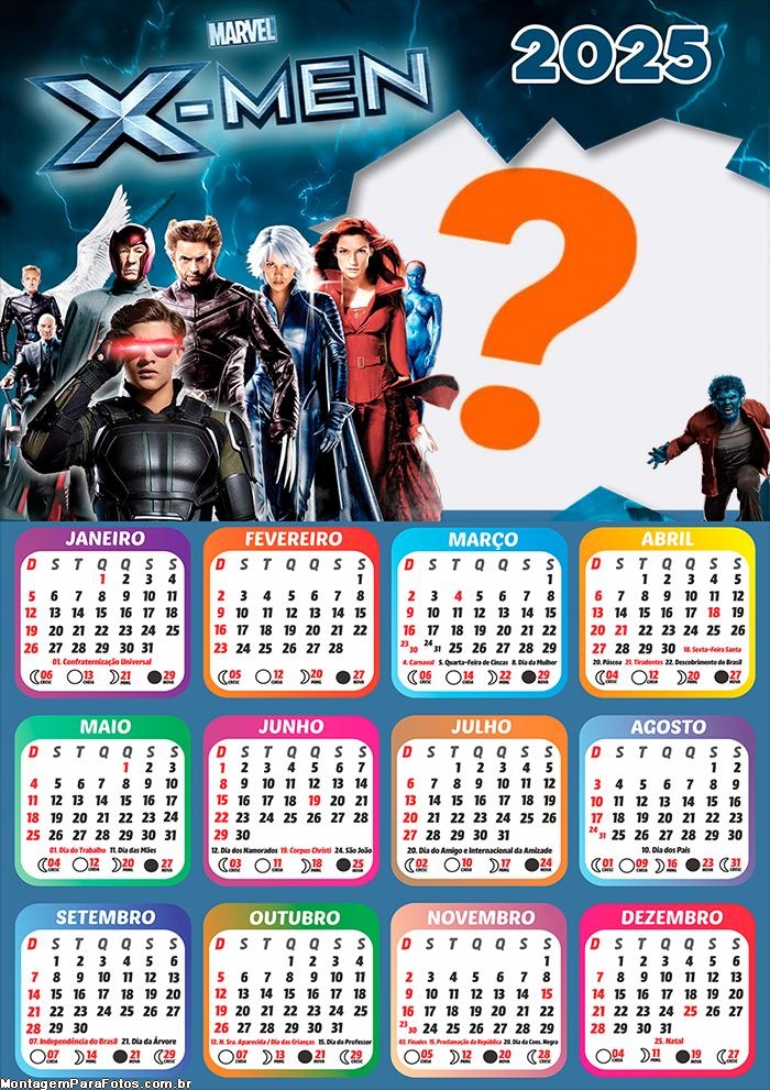 Calendário 2025 X Men Montagem Online