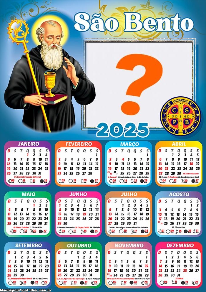 Calendário 2025 São Bento Foto Montagem Online