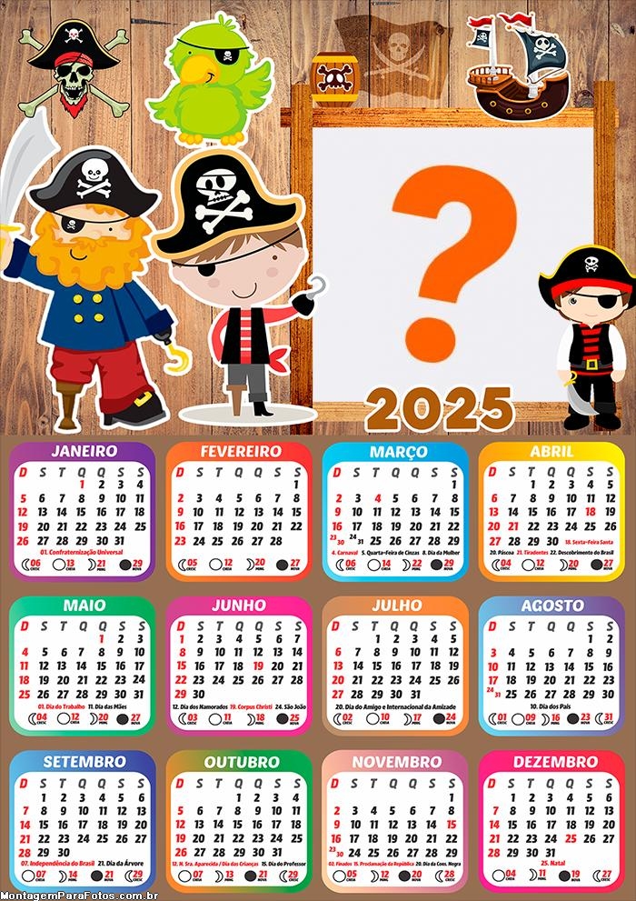 Calendário 2025 Piratinha Montagem Grátis Online