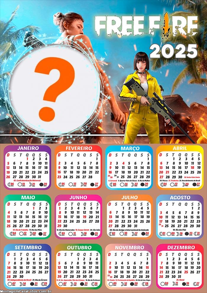 Calendário 2025 Garena Free Fire Colagem de Foto