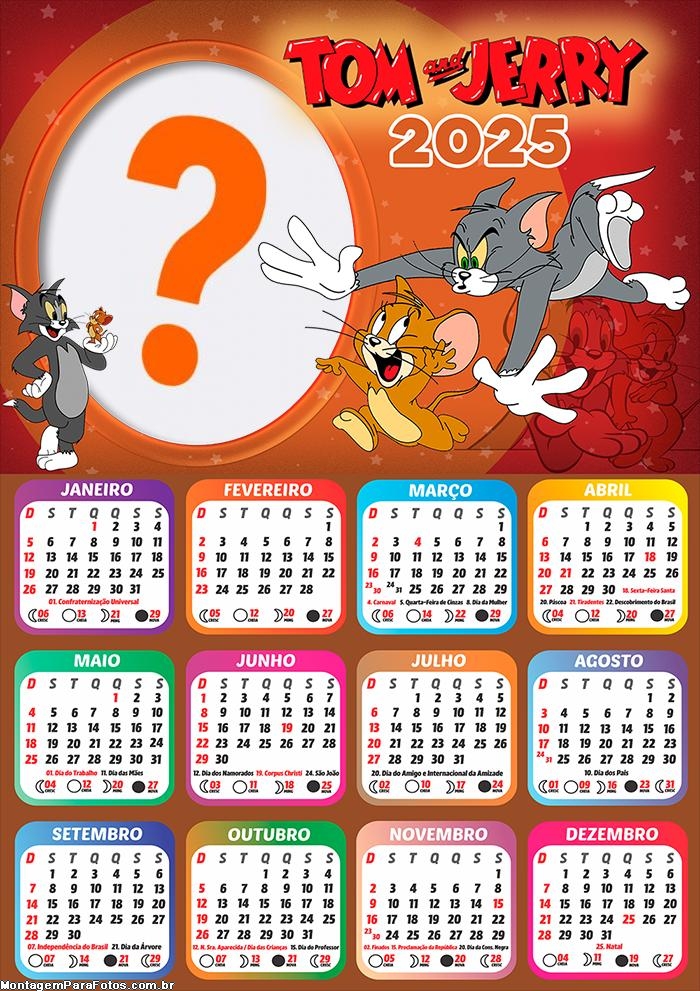 Calendário 2025 Tom e Jerry Foto Montagem Grátis