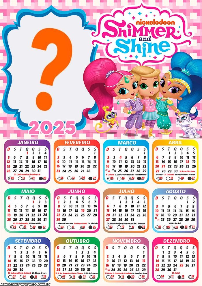 Calendário 2025 Shimmer e Shine Foto Montagem Online