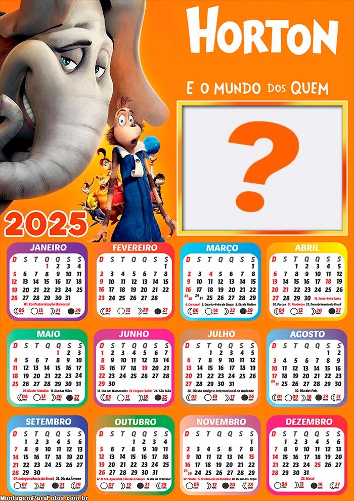 Colagem de Foto Calendário 2025 Horton e o Mundo dos Quem